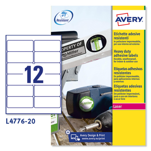 AVERY-ZWECKFORM L4776-20 CONF 240 ETICHETTE 42.3x99.1 ADESIVE COLORE BIANCO OPACO